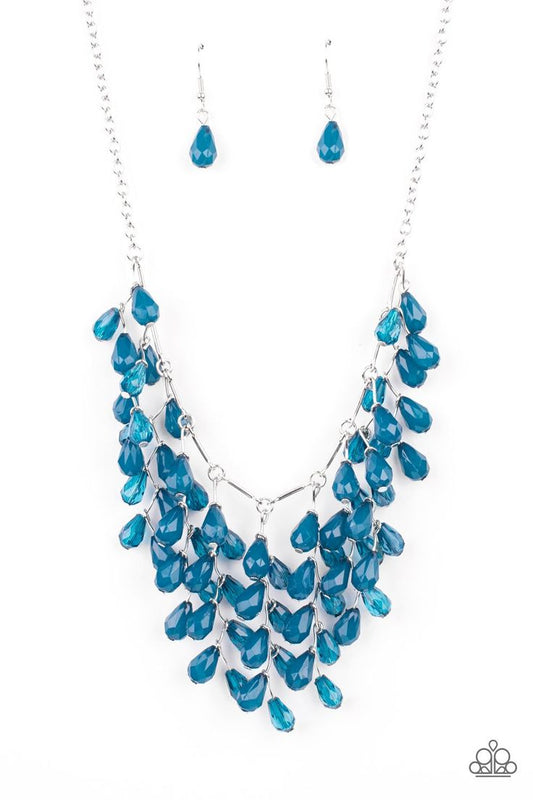 Women's silver necklace with blue beads (with blue bead earrings)