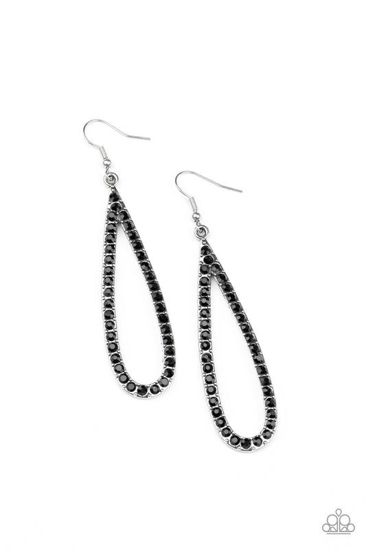 Women's long teardrop earrings with black rhinestones