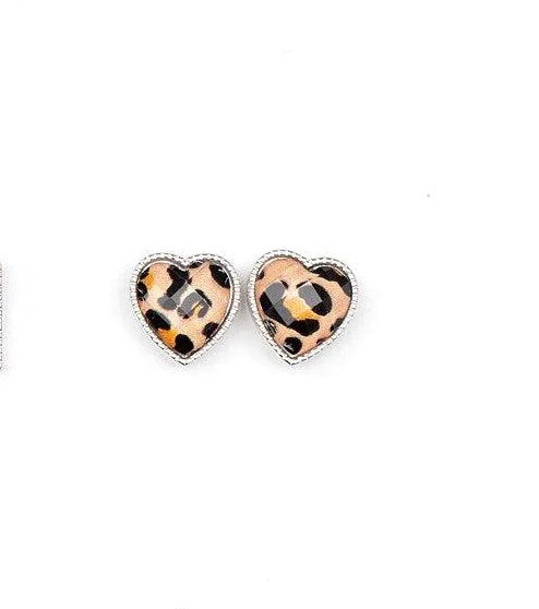 Kid's heart earrings with cheetah print