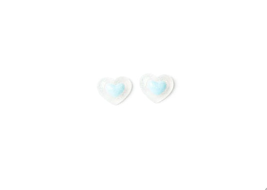 Kid's blue heart shaped earrings with a smaller heart inside&nbsp;