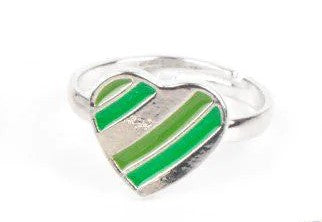 Kid's green and silver heart ring