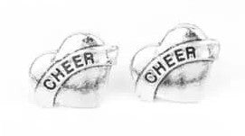 Kids' silver heart earrings with cheer across center