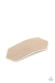 A glimmering gold snakeskin pattern is stretched across a rectangular hexagon frame creating a futuristic style. Features a standard snap hair clip on the back.

Sold as one individual barrette.