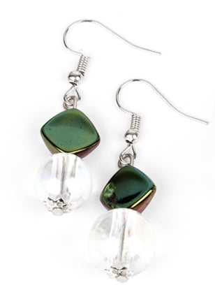 Kid's diamond shaped bead earrings with clear bead on bottom
