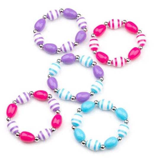 Purple/White Striped and Pink Bead Kids Bracelet