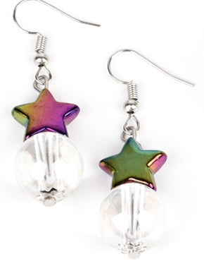 Kid's multi colored star bead earrings with clear bead on bottom