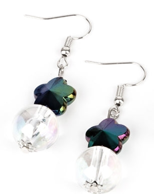 Kid's multi colored star bead earrings with clear bead on bottom