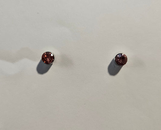 Kids' micro round earrings with pink rhinestone