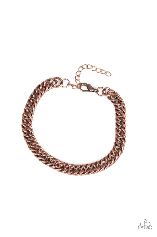 Brushed in an antiqued finish, a faceted copper chain links around the wrist for a rustic look. Features an adjustable clasp closure  Sold as one individual bracelet.