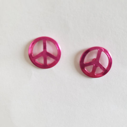 Kid's pink peace symbol earrings