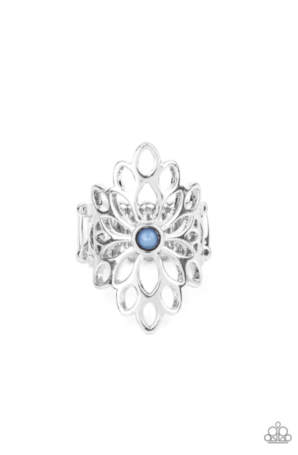 A smattering of airy silver petals blooms from a tranquil Spring Lake bead, creating an enchanting floral centerpiece atop the finger. Features a stretchy band for a flexible fit.  Sold as one individual ring.