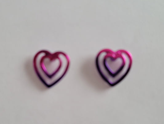 Kid's double heart earrings with pink/purple ombre
