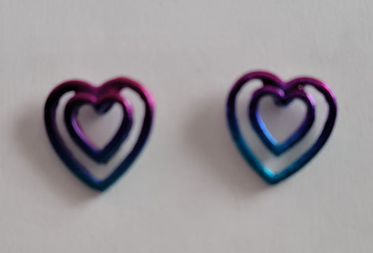 Kid's pink and blue double heart earring