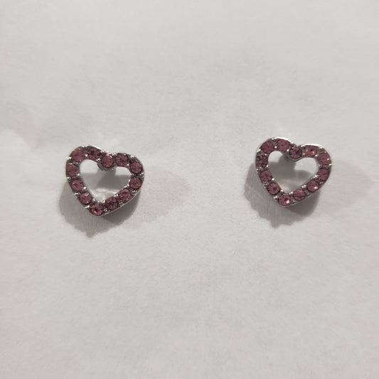 Kid's heart earring with arrow going through and pink rhinestones around heart