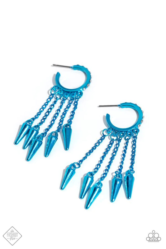 Women's blue earrings with blue chain fringe