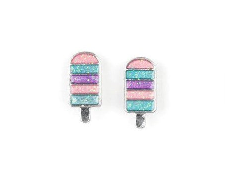 Kid's popsicle post earrings with multi colored stripes