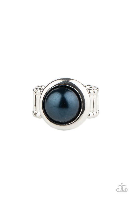 Women's silver ring with round blue stone