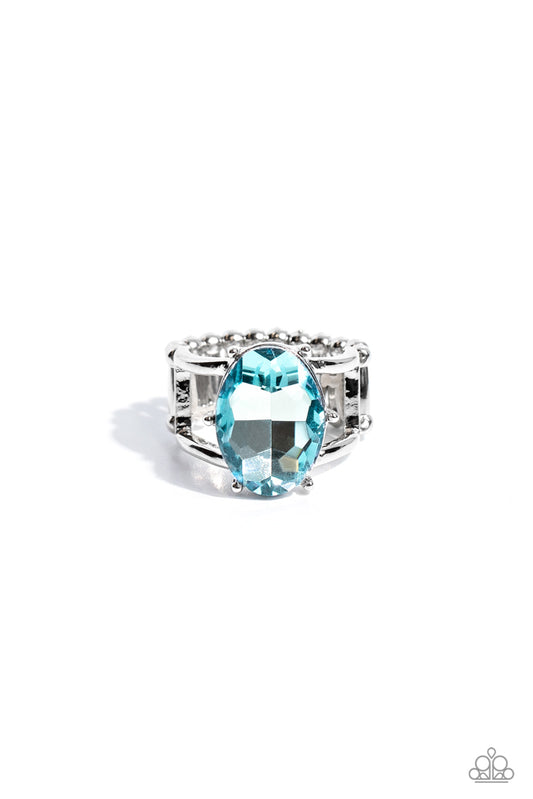 Women's silver ring with blue rhinestone