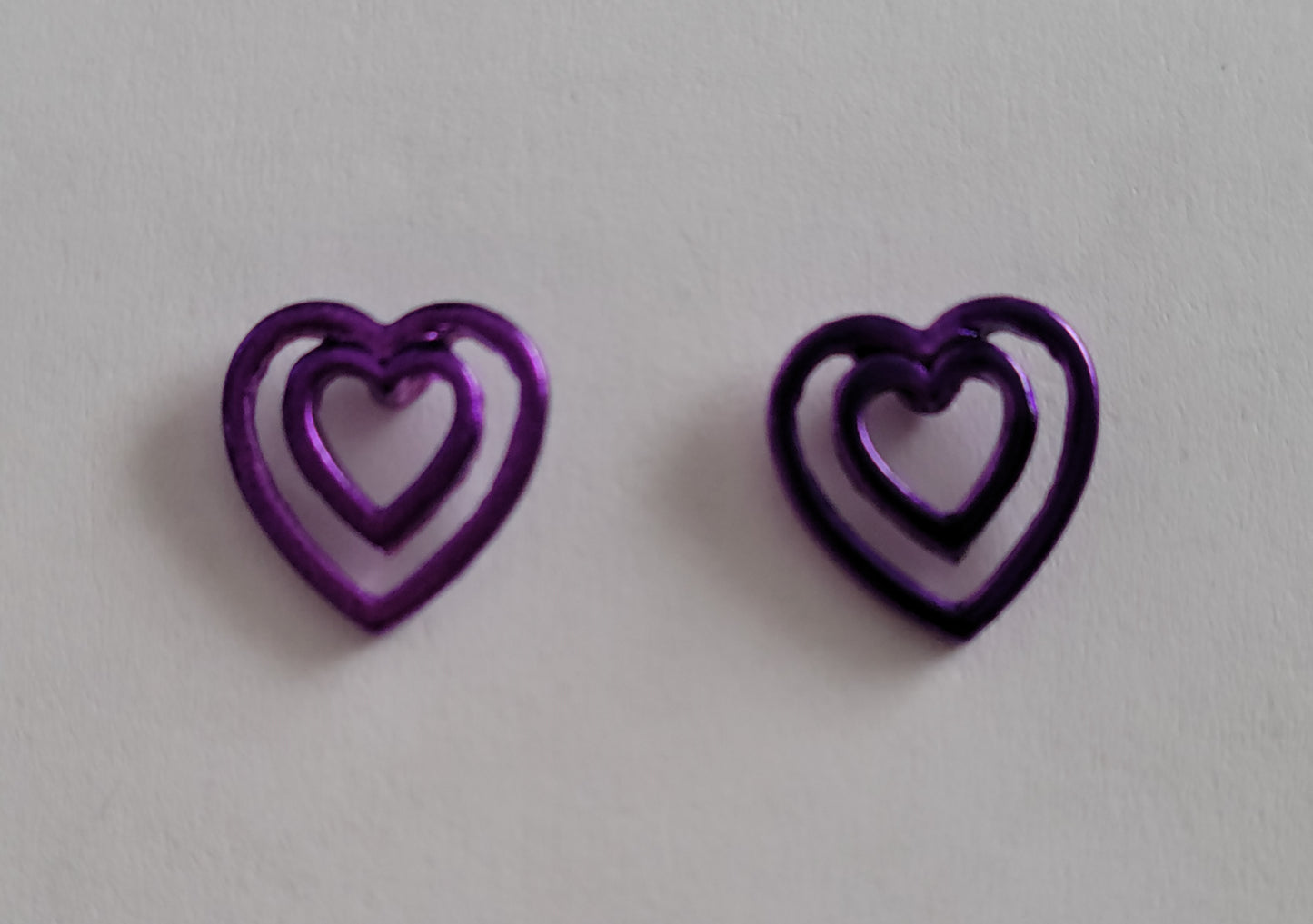 Kid's purple double heart earrings