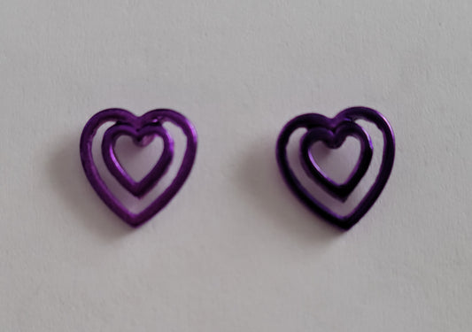 Kid's purple double heart earrings