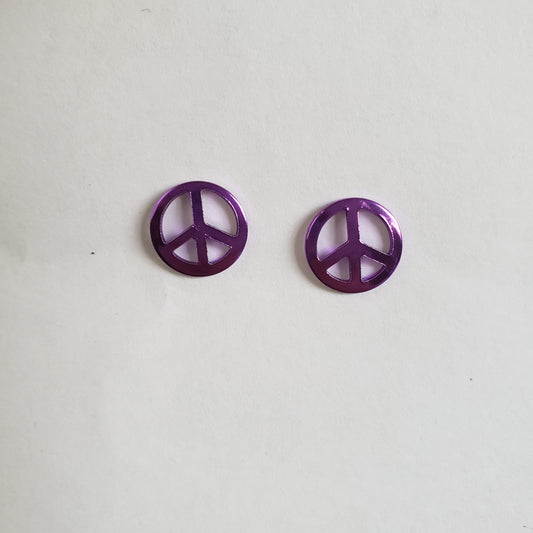 Kid's purple peace symbol earrings