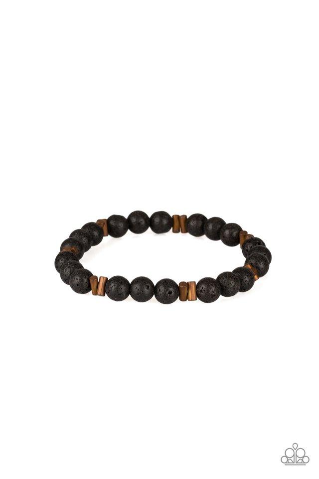 An earthy collection of coppery accents and black lava beads are threaded along a stretchy band around the wrist for a seasonal look.  Sold as one individual bracelet.