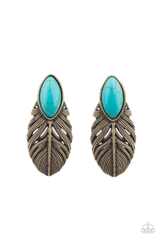 Chiseled into a tranquil marquise shape, a refreshing turquoise stone is pressed into the top of an antiqued silver frame for a seasonal look. Earring attaches to a standard post fitting.  Sold as one pair of post earrings.