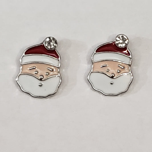 Santa clause earrings with white rhinestone on top of red hat