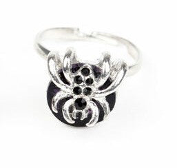 Kid's black spider ring with black rhinestones down front