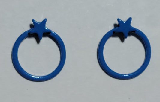 Kid's blue circle with star earrings